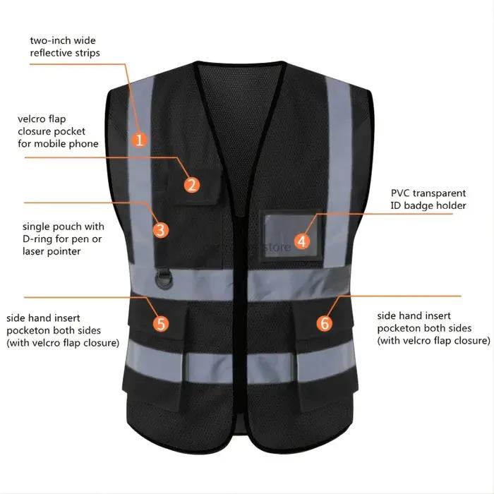 Gilet de sécurité réfléchissant pour femmes et hommes, haute visibilité, avec poches, fermeture éclair sur le devant, rencontre les normes ANSI/ISEA