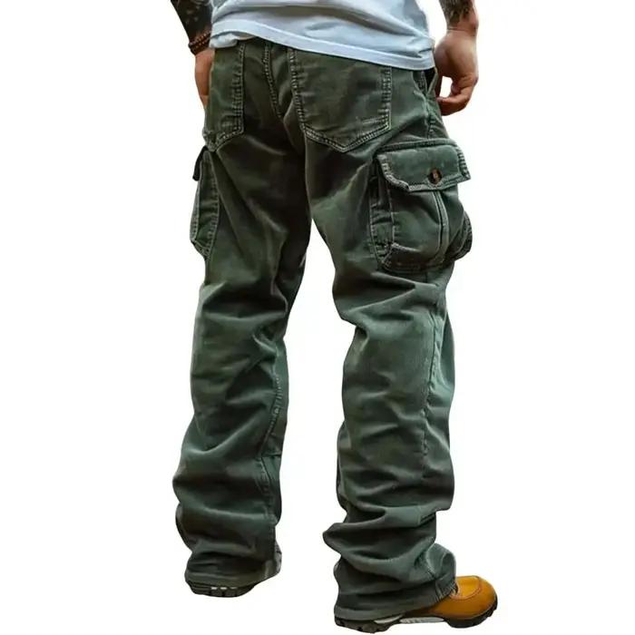 Pantalon cargo velours côtelé rétro homme multi-poches couleur unie milieu de gamme décontracté élégant