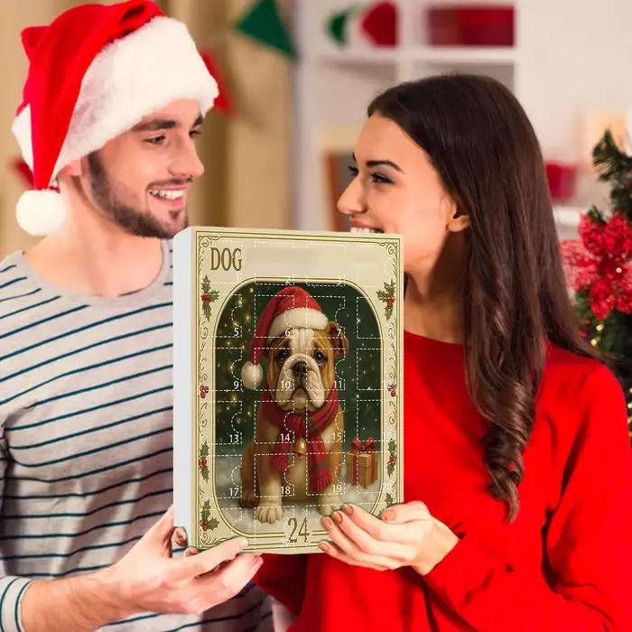 Calendrier de l'Avent pour chien de 24 jours avec breloques en acrylique 2D – Ornement de compte à rebours de Noël pour