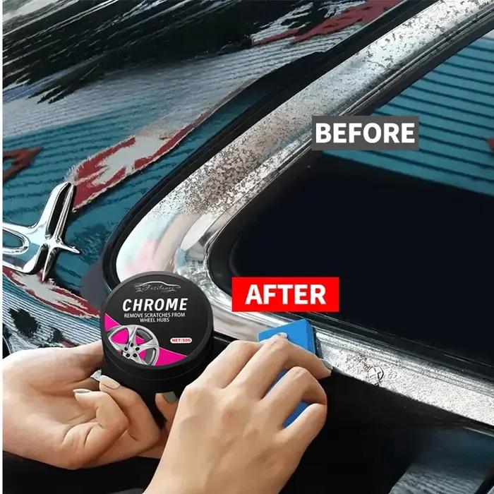 Pâte de restauration pour pièces chromées de véhicules livrée avec éponge pour emblèmes et garnitures chromées oxydés pour maintenir l'éclat et la brillance de votre automobile