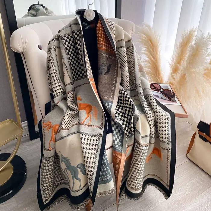 Nouvelle marque de luxe écharpe Jacquard double face cachemire doux chaud frange Pashmina le cheval châle hiver couvertu