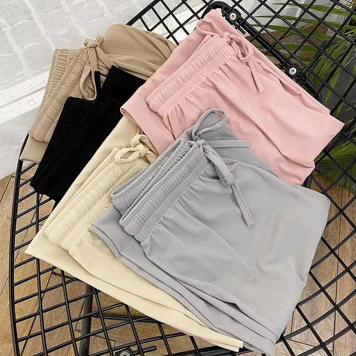 Pantalon large à longueur de rinçage pour femme, décontracté, couleur unie, taille élastique, adt Ic