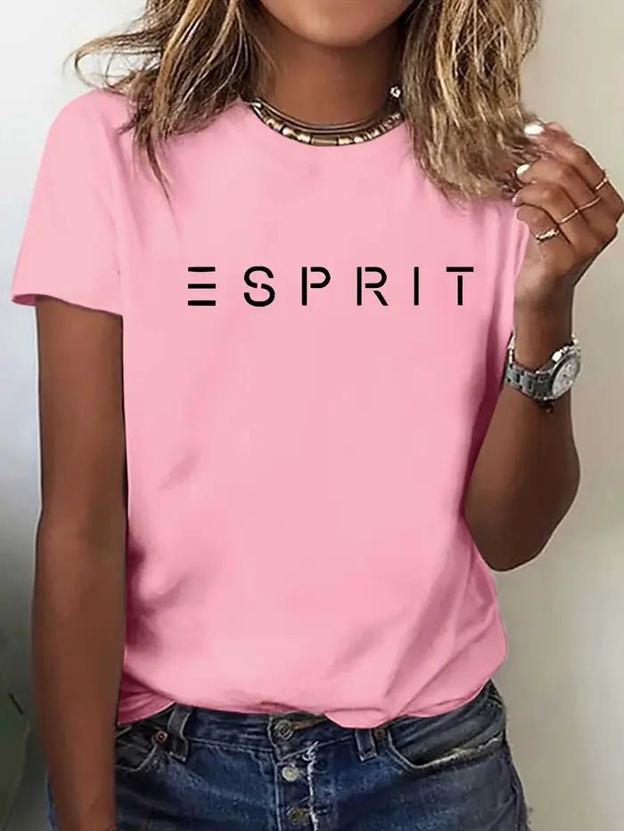 T-Shirt graphique décontracté à manches courtes et col rond pour femmes, avec lettres audacieuses im