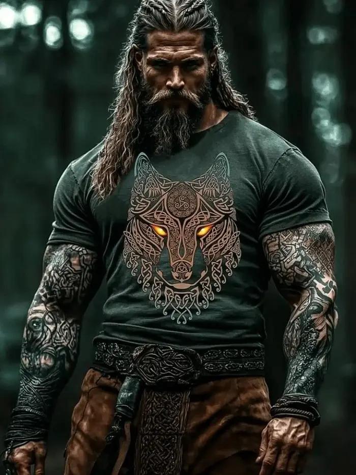 T-Shirt à manches courtes pour hommes, Totem de la mythologie nordique, impression de visage en 3D,