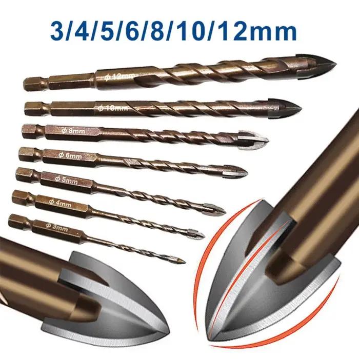 Ensembles d'embouts pour métal dur, pointe en carbure de tungstène, coupe-trou à tige hexagonale pour mur de briques en béton, outil de carrelage en verre et céramique de 3mm à 12mm