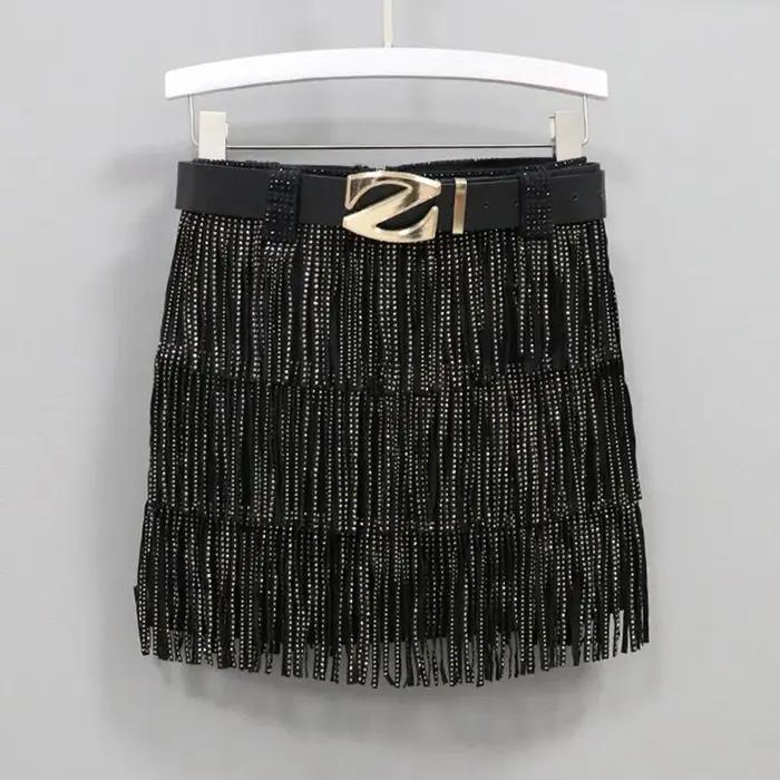 Ensemble jupe trapèze taille haute avec ceinture pour femmes, jupes courtes tarière, mode féminine,