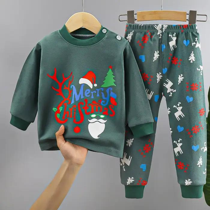 Ensembles de Noël pour enfants en coton à manches longues dessin animé pour filles et garçons occasions spéciales automne hiver