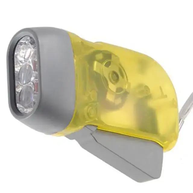 Lampe de poche Dynamo manivelle auto-génératrice en trois couleurs bleue jaune rouge pour randonnée camping et activités de plein air