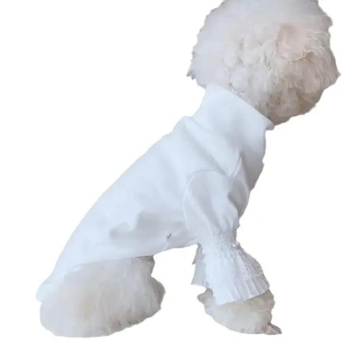 Chien pur blanc chemise à bascule vêtements pour animaux de compagnie blanc chiot chat Teddy printemps automne nouvelle chemise à bascule fille chien chemises chien tissus