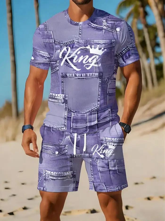 Ensemble décontracté pour homme : T-shirt et short imprimés, style artistique, vêtements d'été décontractés pour l'extérieur, ensemble 2 pièces