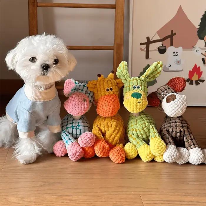 Jouet en peluche d'âne mignon pour chiens-jouet interactif à croquer grinçant avec son drôle, jouet de dentition en peluche douce pour chiot