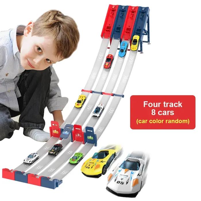 Bricolage 2/4 catapulte chariot de course piste jouet véhicule de course compétitif avec voiture en alliage enfants jouer piste de voiture de jeu pour enfants enfants garçons