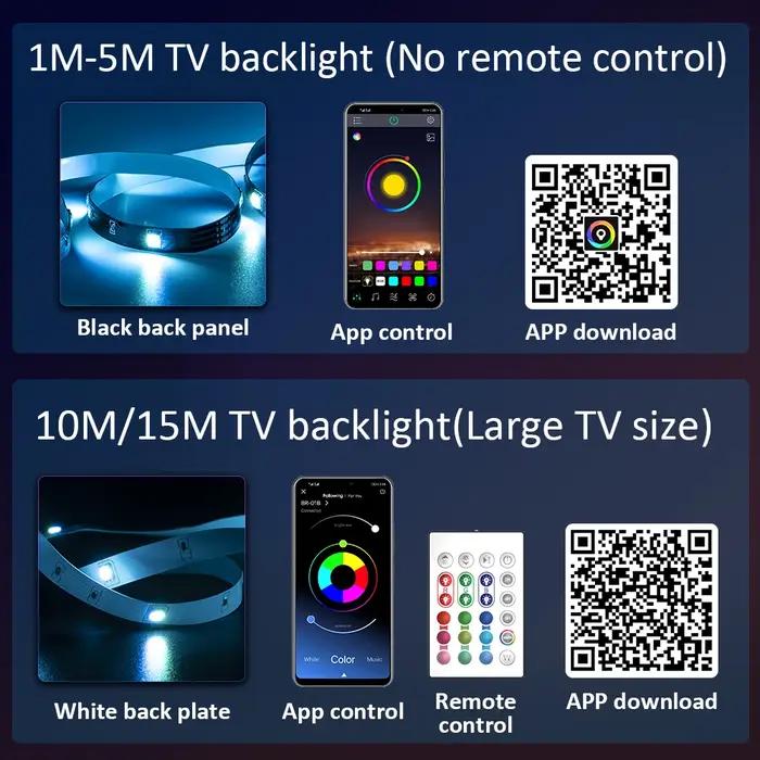 Ruban LED TV , SMD 5050 RGB Bandes Lumineuses USB avec Télécommande App Rétroéclairage TV Multicoule