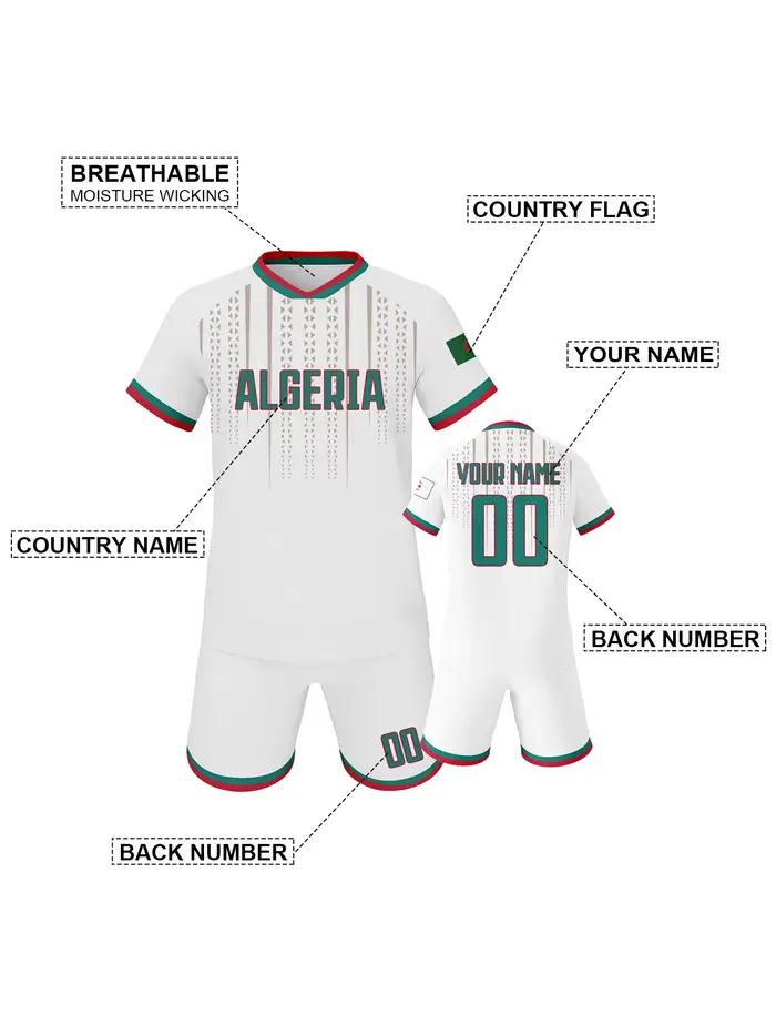 Ensemble de football personnalisé de l'Algérie avec nom et numéro, tenue d'entraînement respirante de l'équipe nationale pour enfants et jeunes occasions spéciales