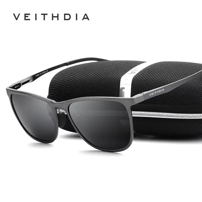 VEITHDIA Rétro En Aluminium De Magnésium de Marque Hommes Lunettes De Soleil Polarisées Objectif Vin