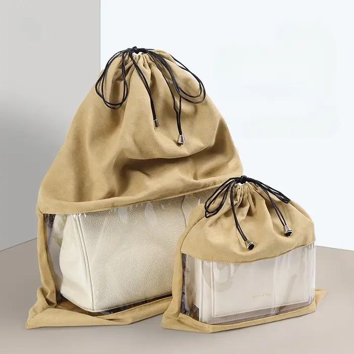 Sac en velours anti-poussière, transparent, respirant, résistant à l'humidité, entièrement fermé, de luxe, avec cordon de serrage, sac de rangement avec cordon de serrage