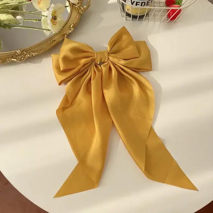 Barrette à cheveux RaviMour en satin solide avec grand nœud papillon pour femmes et filles pour occasions spéciales et stylisme quotidien
