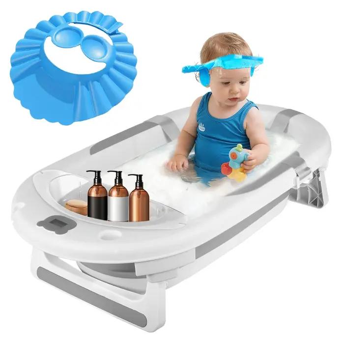 Baignoire pliable bébé avec thermomètre intégré et coussin de bain en forme de utérus pour bains sécuritaires et confortables occasions spéciales
