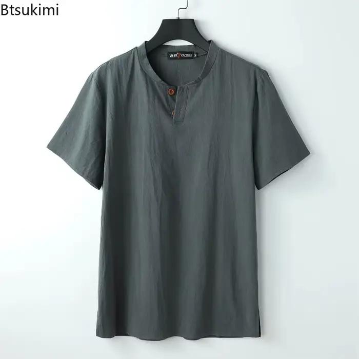 T-shirts en coton et lin à manches courtes pour hommes