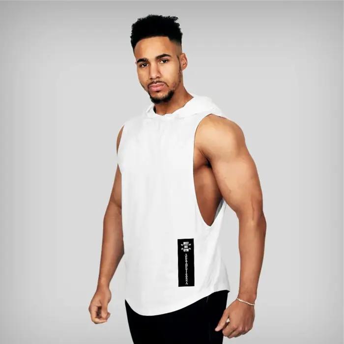 Vêtements de gymnastique à capuche été coton Fitness débardeurs côté ouvert hommes entraînement Muscles gilets