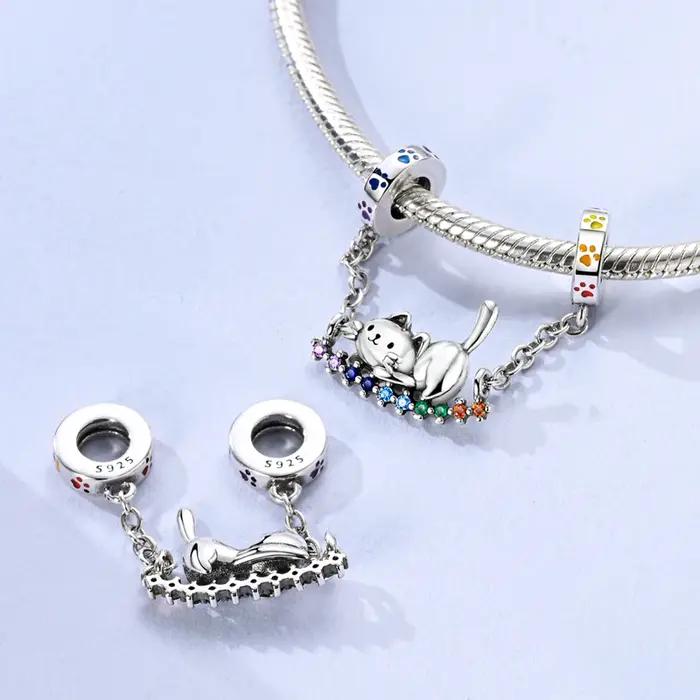 Charmes animaux argent 925 - Pendentifs patte de chien chat pour bijoux DIY femme