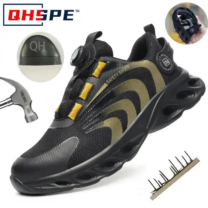 Chaussures de sécurité avec bouton rotatif pour hommes, bottes de protection, anti-écrasement, anti-crevaison, sport, travail, mode, nouveau