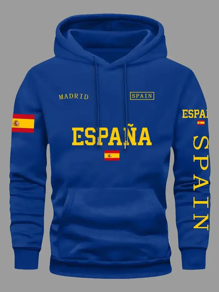 Sweatshirt à capuche unisexe imprimé drapeau espagnol confortable et stylé pour hommes activités quotidiennes vacances sport décontracté