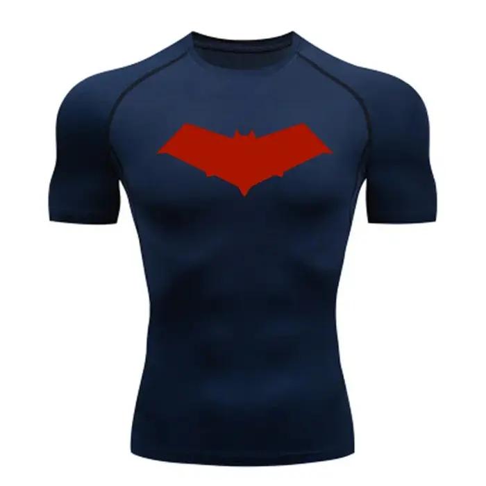 Été décontracté course Compression T-Shirt hommes hauts chauve-souris imprimé séchage rapide Fitness vêtements de sport