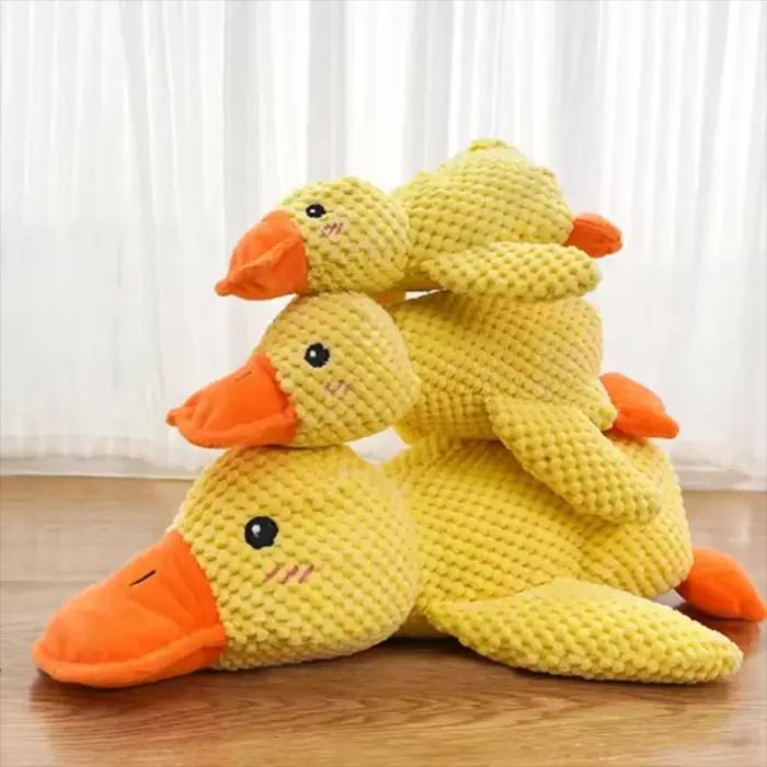 Peluche interactive Hot Dog avec jouets de canard pour soulager l'ennui des petits chiots, poupée en peluche à câliner en forme de canard jaune
