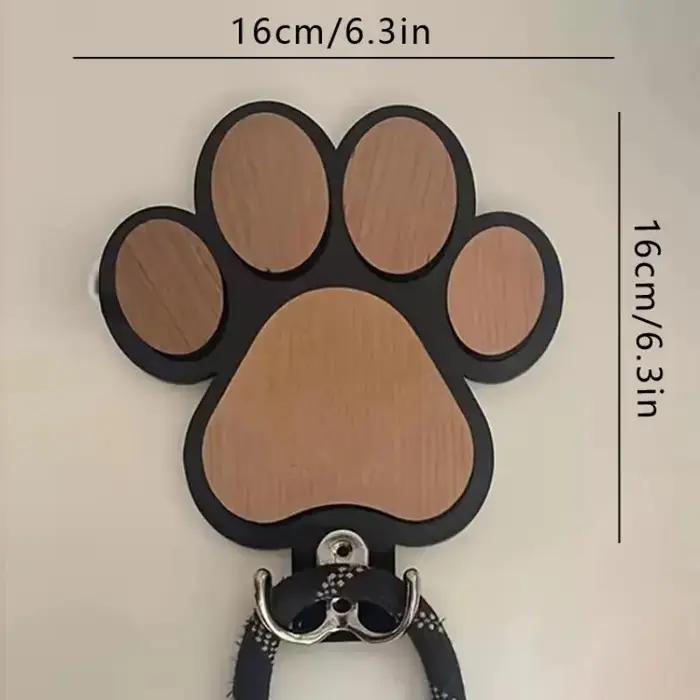 Cintre de laisse de chien en bois imprimé patte, crochet mural pour colliers et manteaux, crochet à