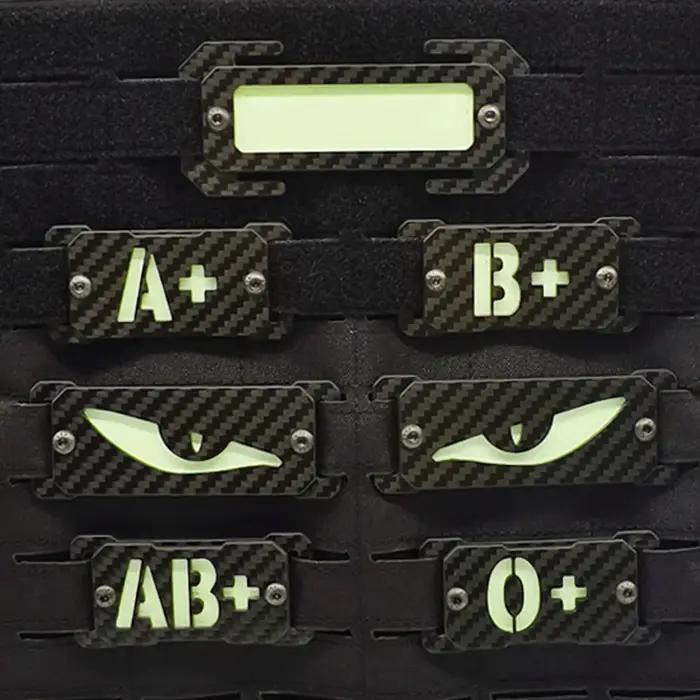 Patch tactique lumineux groupe sanguin fibre carbone MOLLE pour sac à dos chasse nocturne