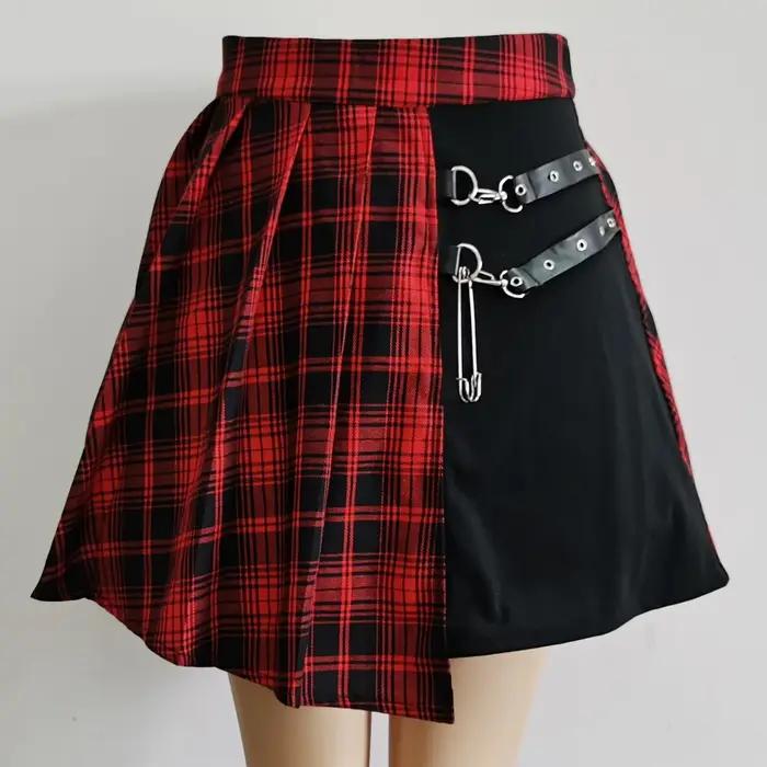 Gothique doux femmes jupe plissée mode Plaid Mini taille haute Chic