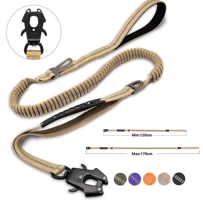 Laisse réfléchissante robuste pour chiens de grande taille élastique avec système de bungee sans traction pour promenades nocturnes et sécurisées