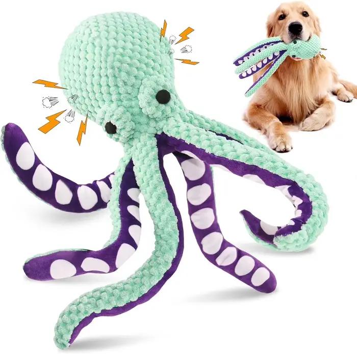 Grand jouet en peluche pieuvre couineur pour chien, jouet à mâcher en tissu doux et durable pour chi