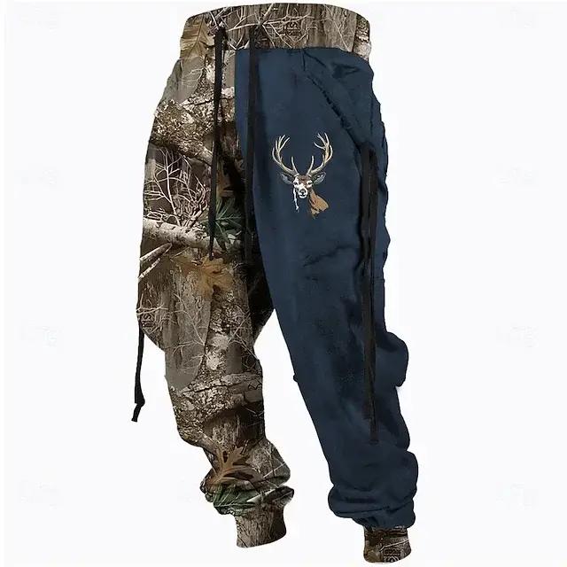 Pantalon de sport camouflage pour homme avec cordon de serrage et taille élastique pour un style rétro et décontracté en plein air