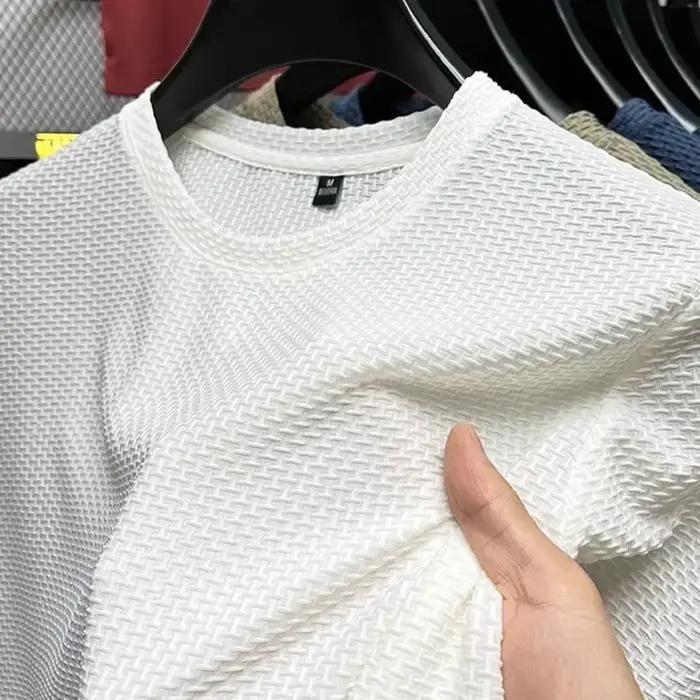 T-shirt à manches courtes en maille de bambou pour hommes, en soie glacée, décontracté, polyvalent,