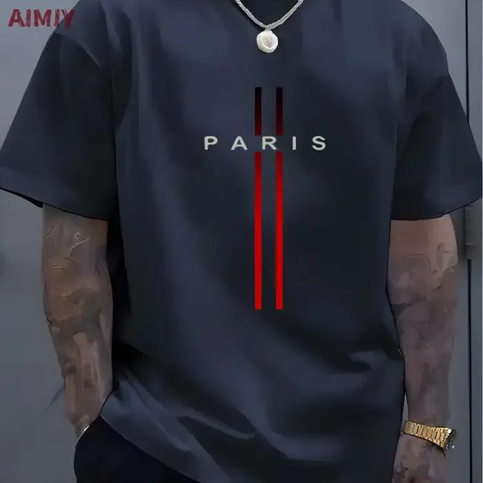 T-shirt homme décontracté PARI imprimé lettres pour été et occasions quotidiennes