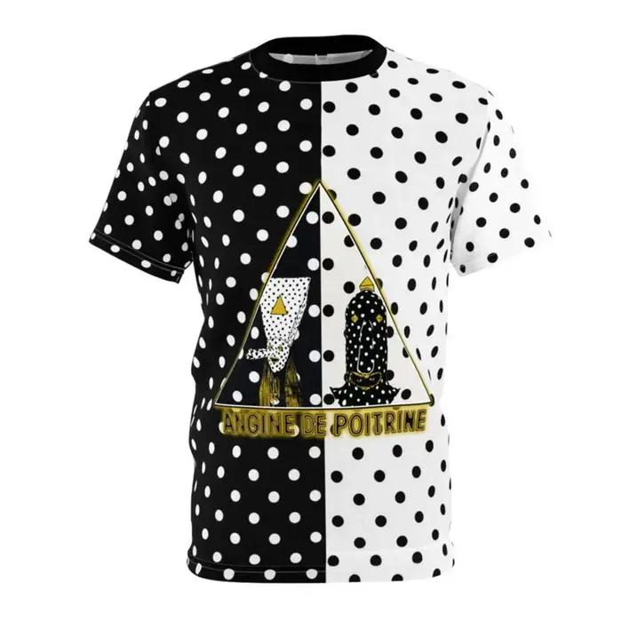 T-shirt unisexe à pois noirs et blancs avec logo de groupe