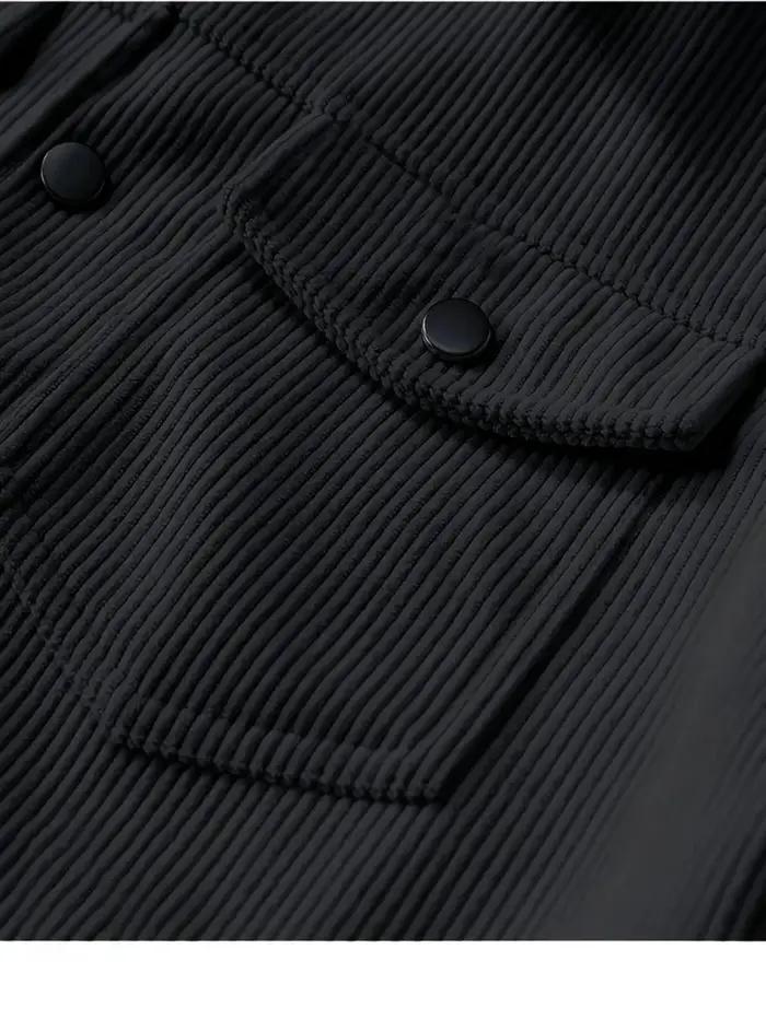 Veste en velours côtelé noir décontractée pour homme, style vintage, manches longues, boutonnée