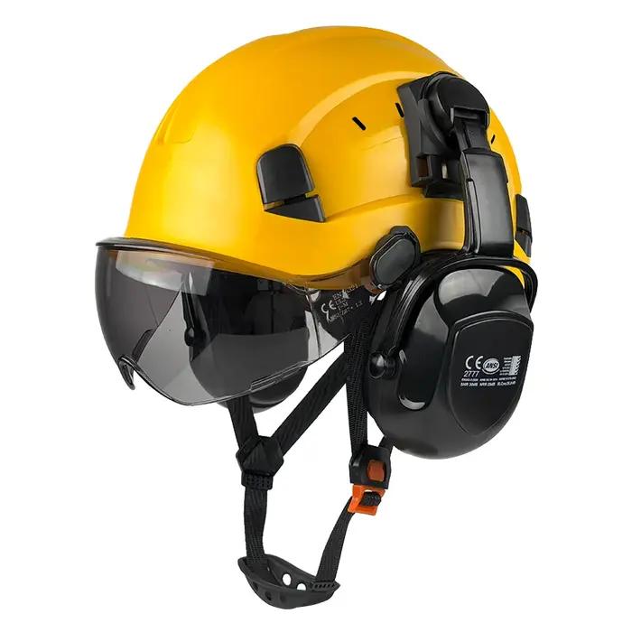 Casque de sécurité CE avec pare-soleil, lunettes de protection, protège-oreilles, casque léger en ABS, casque de protection réglable avec ventilation, protection de la tête, ANSI