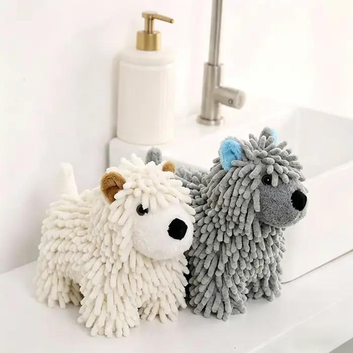 Serviette de toilette douce en chenille pour chien, serviette en microfibre absorbante en chenille, serviettes de toilette en forme de chiot mignon pour salle de bain et cuisine