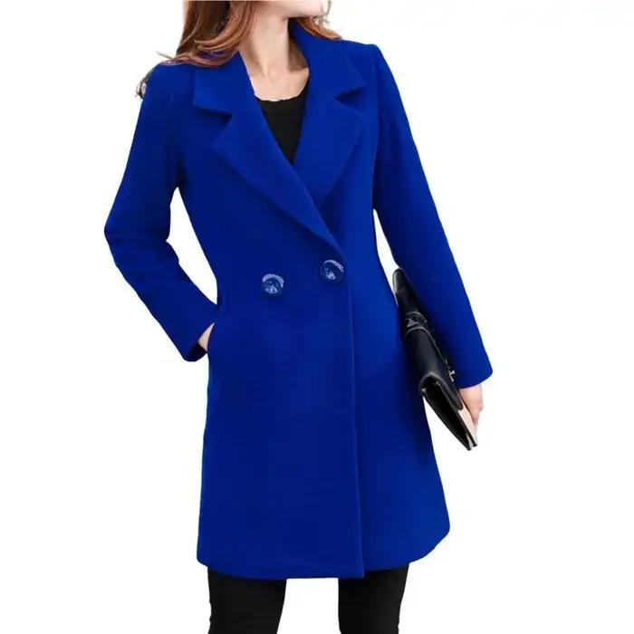 Manteau d'hiver femmes poches épaisses pardessus col cranté manteau d'automne