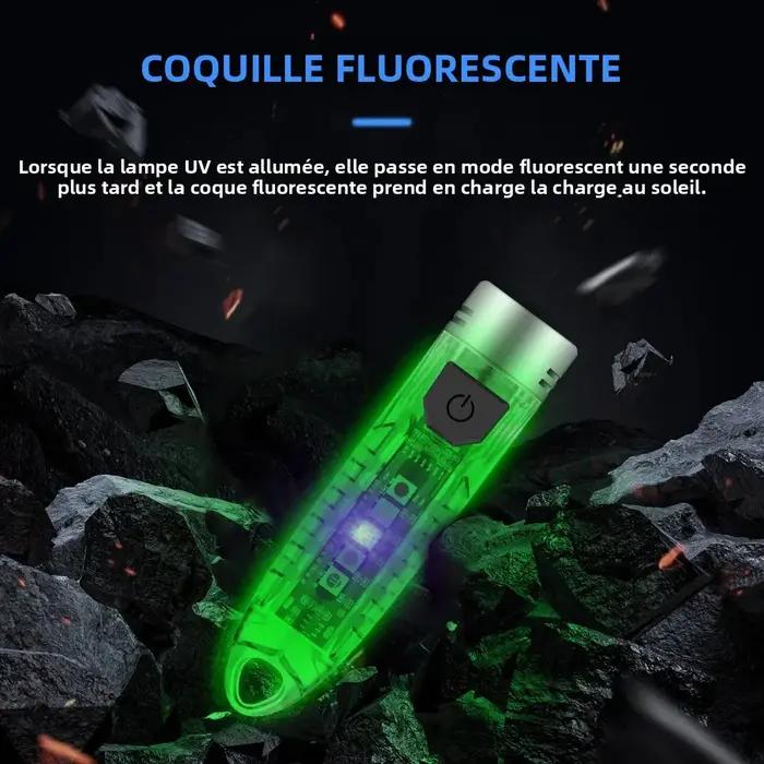 BORUiT V1 400LM UV porte-clés lampe de poche LED EDC Rechargeable étanche Fluorescent