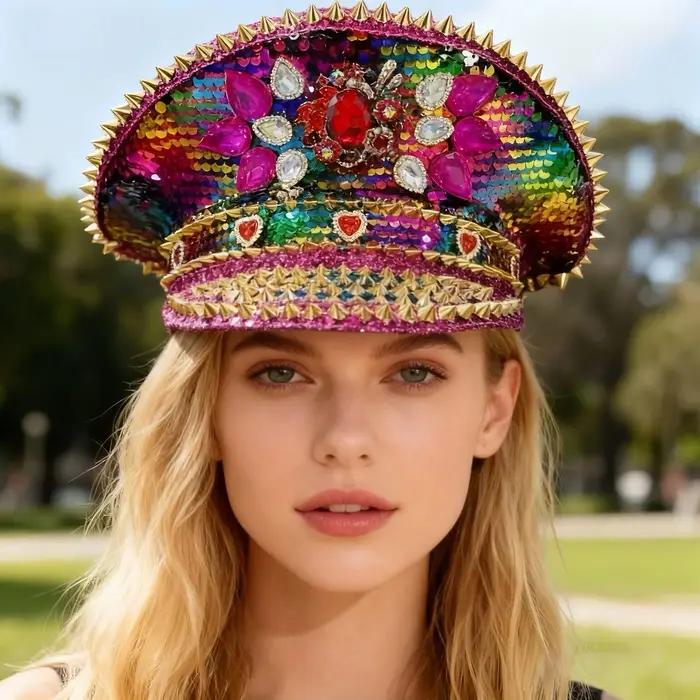 Festival de luxe strass capitaine chapeau casquette militaire sergent