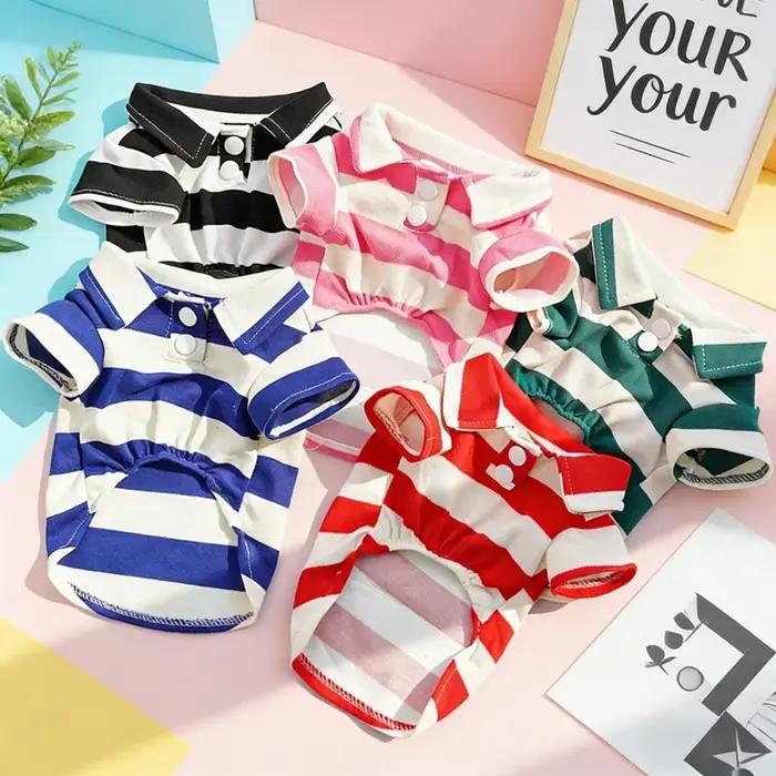 Polo Printanier Élégant Pour Chiens Mignon Rayé Doux Décontracté Pour Petits Chiots Occasions Spéciales