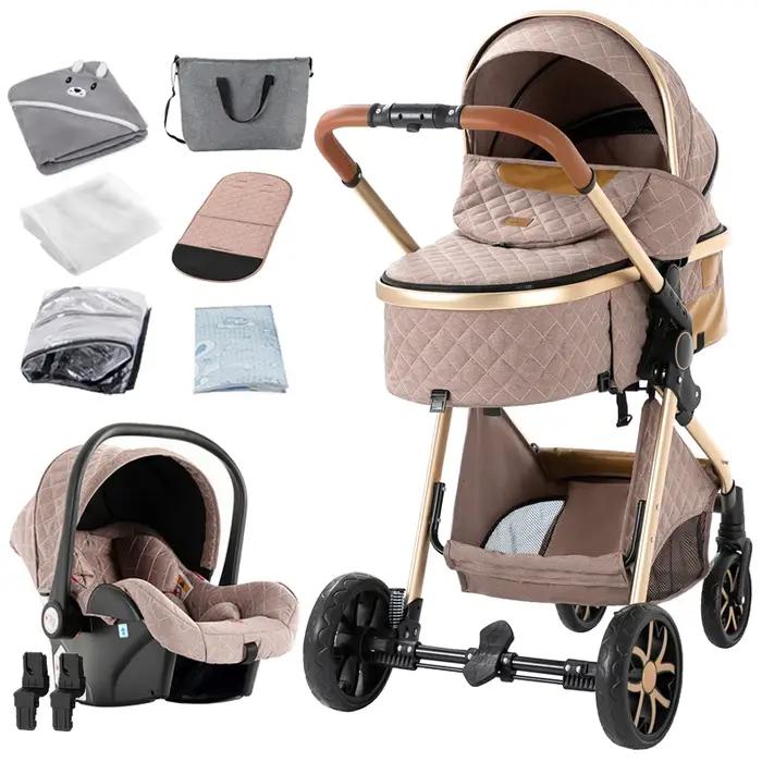 Landau, poussette et poussette 3 en 1 de luxe avec nacelle amovible