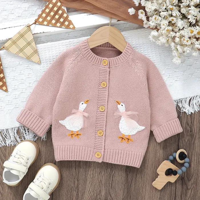 Pull en tricot à manches longues pour bébé garçon et fille, cardigan en forme d'oie de dessin animé