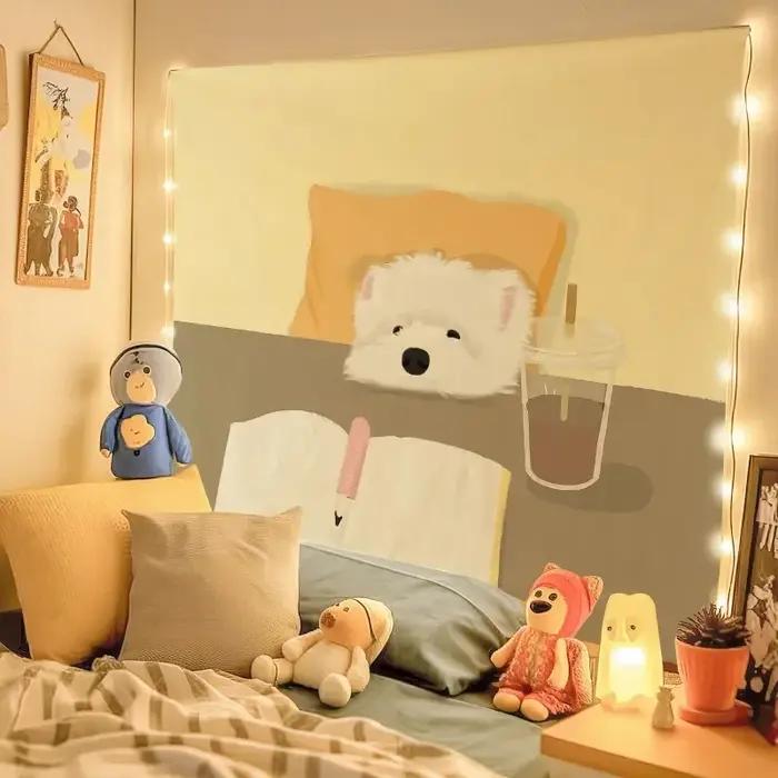 VIKAMA Tapisserie murale mignonne avec motif de chien Westie