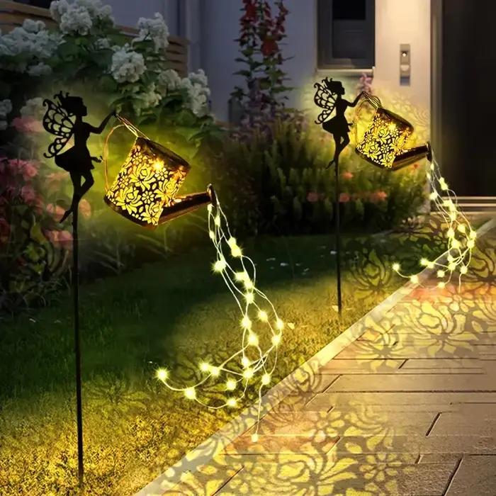 1 PC arrosoir solaire lumières, cascade extérieure jardin chaîne fée lumières, lumière de Projection