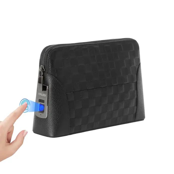 Sac à main avec serrure à empreinte digitale pour homme, portefeuille de sécurité pour femme, pochet
